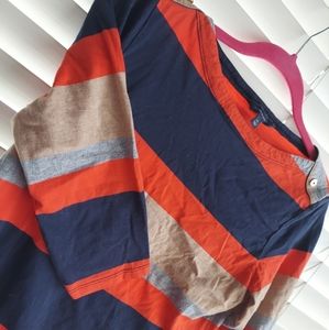 Tommy Hilfiger Women’s 3/4 Sleeve Striped Top | Blue Orange Tan Gray | Size L